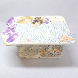 Cherub Ceramic Trinket Box Purple & Blue Vintage Little Angel Kitty Doll Clown